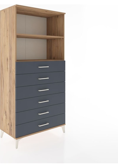 Hyperion Dolap 2 Raflı 6 Çekmeceli 88x44x182 Çam-antrasit Atlas Çam