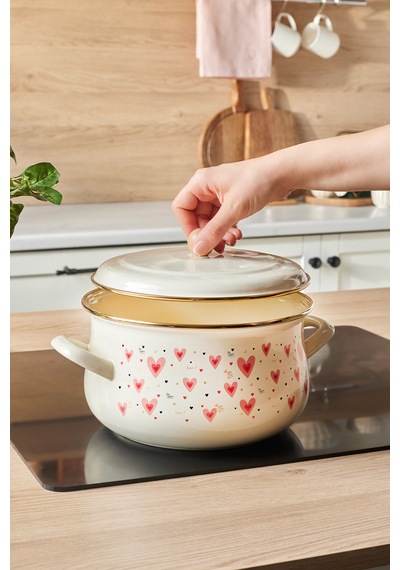 Karaca Kalp Detaylı Pink Love Emaye Tencere 22 Cm Pembe - 4,80 L