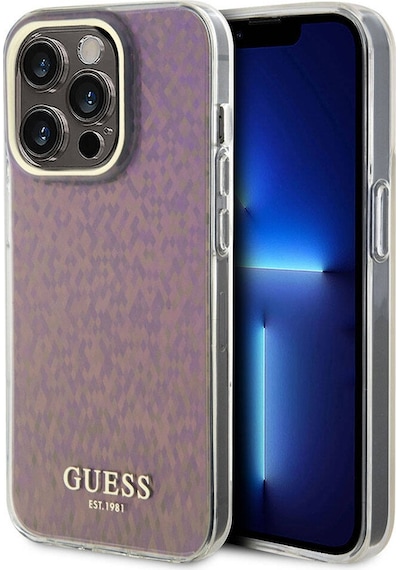 Apple Uyumlu iPhone 15 Pro Max Kılıf Guess Lisanslı Yazı Logolu Mirror Disco Kapak Mor