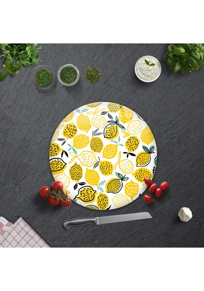 Decorita Cam Kesme Tahtası | Sarı Limonlar | Çap32cm