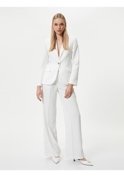 Koton Blazer Ceket Tek Düğmeli Kapaklı Cepli Kırık Beyaz 4sak50016uw 4SAK50016UW001 Ekru