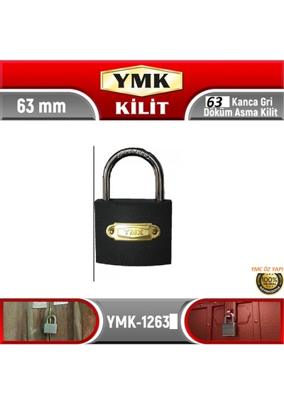 63 Mm Asma Kilit Gri Renk Sağlam Kaliteli Asma Dolap Kapı Kilidi Büyük Boy Ymk-1263