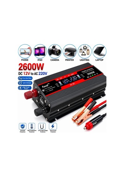 Foval 2600w 12v 230v Ekranlı İnverter Taşınabilir Voltaj Dönüştürücü