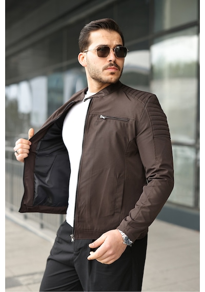 Mero Life Erkek Kahverengi Su Ve Rüzgar Geçirmez Slim Fit Astarlı Mevsimlik Mont