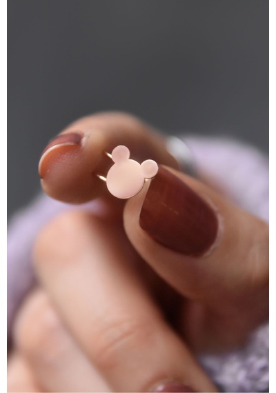 925 Ayar Gümüş Rose Altın Kaplama Mickey Mause Kıkırdak Küpe