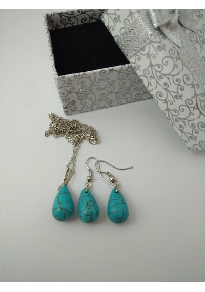 Turkuaz Firuze Taşı Kolye/Küpe Set – Doğaltaş Kolye ve Küpe Tak N11.8659