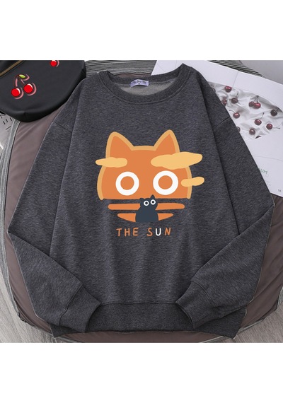Startmore Startmoregüneş Turuncu Kedi Eğlenceli Sevimli Baskı Karikatürler Hoody Erkekler Gevşek Giyim Sonbahar Antrasit
