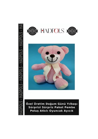 Özel Üretim Doğum Günü Yılbaşı Sürprizi Sürpriz Paket Pembe Peluş Atkılı Oyuncak Ayıcık