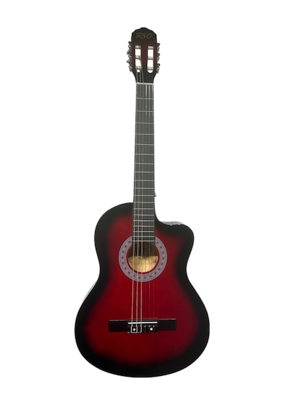 Kırmızı Klasik Gitar Kesik Kasa Sap Ayarlı 4/4 Tam Boy Kılıf Kapo Pena Ve Penalık Sticker Çevirici
