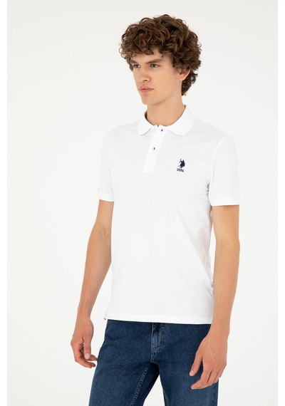 U.S. Polo Assn. Erkek Slim Fit Polo Yaka Beyaz Basic Tişört 50279581-VR013