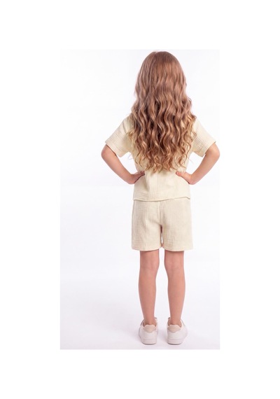 Mnk Baby & Kids Kız Çocuk 3 Parça Pamuklu Müslin Rahat Takım M00837 Ekru