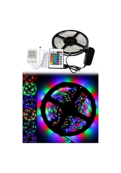 Led Animasyonlu Tak Çalıştır Rgb Şerit Kumandalı Trafolu Rgb Şerit Işık Aydınlatma 5 Metre Rnkli Led