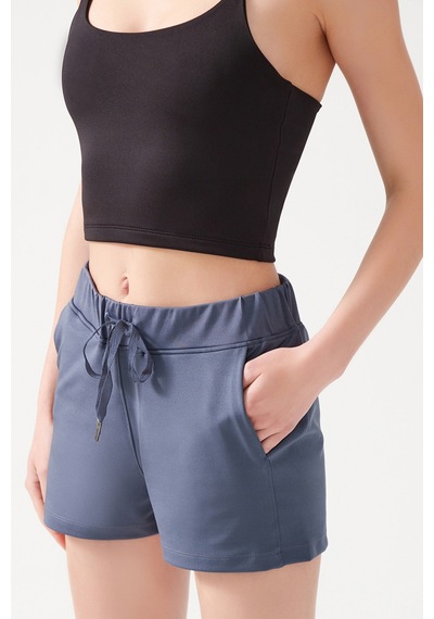 Los Ojos Kadın Antrasit Cepli Beli Lastikli Basic Fit Spor Şort Shorts Antrasit