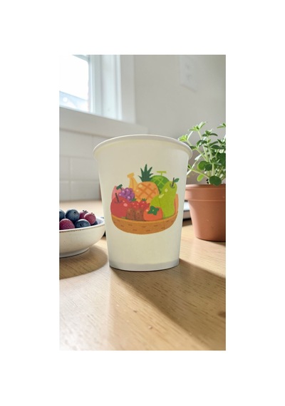 Meyve Sepeti Piknik Etkinlik Temalı Tek Kullanımlık 7 Oz 50 Adet Karton Bardak 1