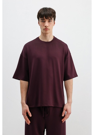 Modal Karışımlı Oversize Tişört Mürdüm
