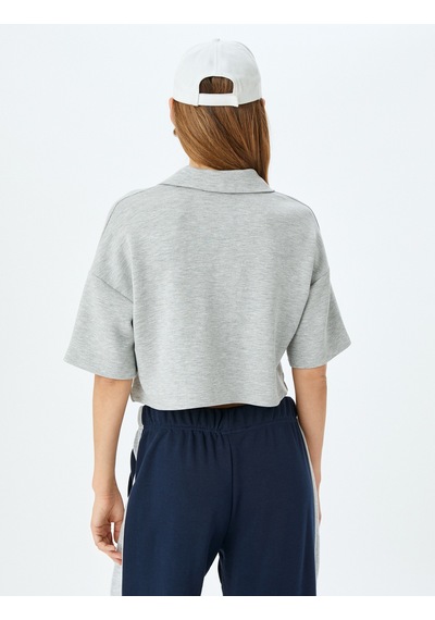 Koton Modal Rahat Kalıp Kısa Kollu Polo Yaka Crop Tişört Gri Melanj 5sak50024ek Gri Melanj