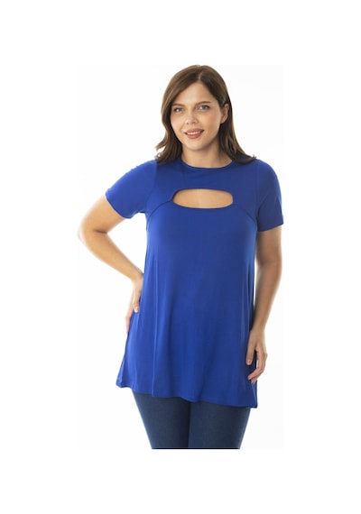 Şans Kadın Büyük Beden Saks Göğüs Detaylı Bluz 65n36925-saks Saks