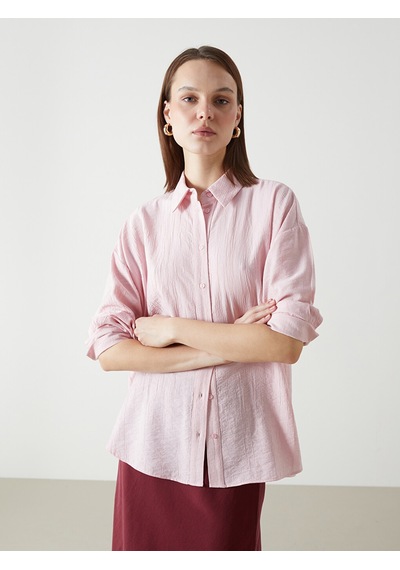 Lcw Vision Pembe Dokulu Oversize Kadın Gömlek