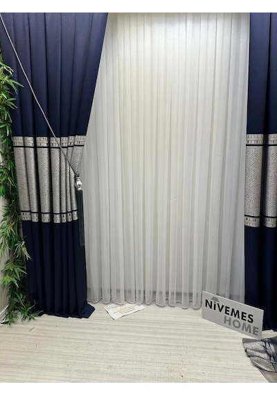 Nivemeshome Bambu Simli 1/3 Sık Pileli Beyaz Tül Perde Apm Çok Renkli