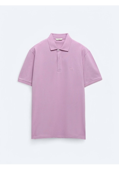 Kip Eflatun Düz Polo Yaka %100 Pamuk T-shirt