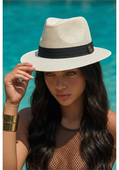 Gigi Luxe Kadın Uv Korumalı Hasır Fötr Şapka Beyaz Beyaz