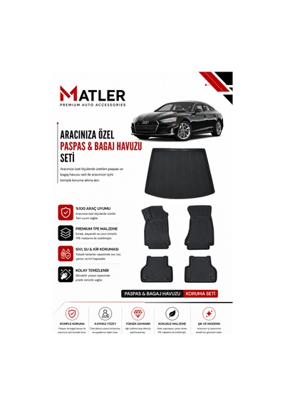 Audi A5 2020 Model 4d Ekstra Havuzlu Paspas Ve Bagaj Havuzu Set