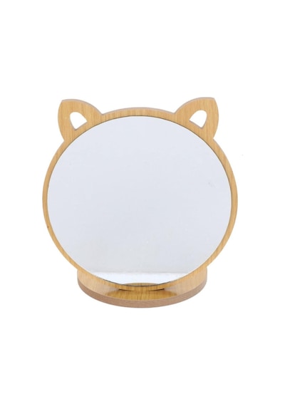 Kedi Ayna Ahşap Standlı Masa Üstü Makyaj Aynası Make Up 19cm