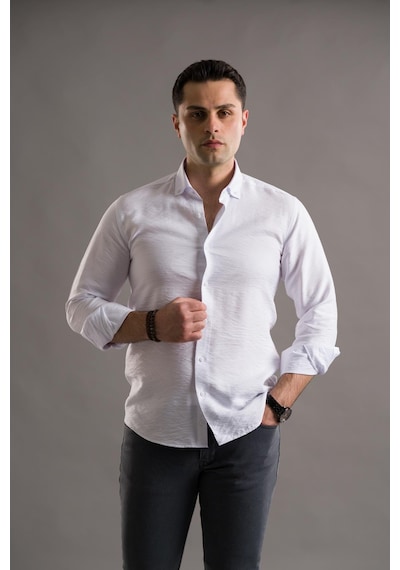 Modtime Slimfit Gofre Kumaş Yaka Düğmeli Uzun Kol Erkek 001