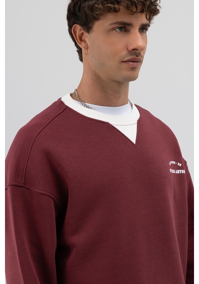 Vamos Oversize Bisiklet Yaka Baskılı Sweatshirt V70-91 Bordo