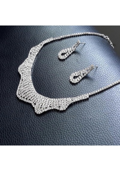 Ehediye Chavin Düğün Nişan Kına Damla Taşlı Kadın Kolye Küpe Set Eg90 Beyaz