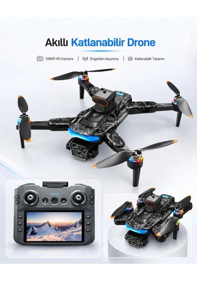 T2p Drone 4 Üç Fpv Kamera 360 Derece Engel Algılama Wifi Cam Optik Akış Konumlama Elektirkli Kamera Katlanabilir 4.3 İnç Ekranlı Kumanda Başsız Mod 360 Derece Takla Engelden Kaçma