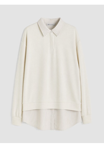 Lcw Modest Bej Gömlek Yaka Soft Touch Kadın Sweatshirt Tunik