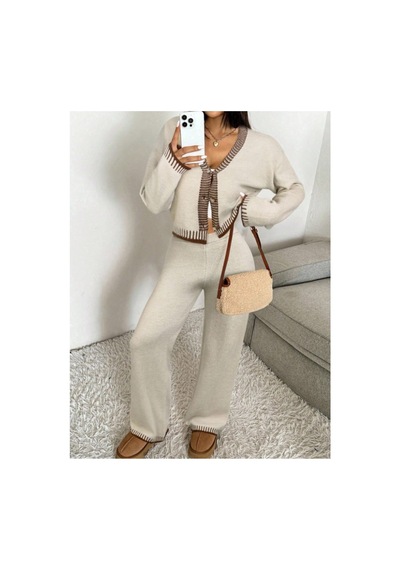 Flex Fashıon Kadın 2li Hırka Pantolon Trend Oversize Triko Takım Taş Rengi Taş Rengi - 752758313 Taş Rengi - 752758313 Taş Rengi