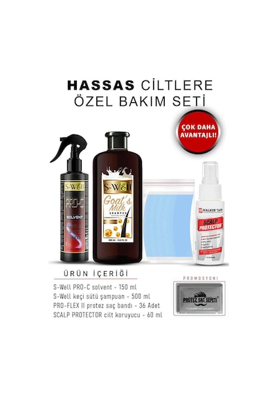 Protez Saç Bakım Seti Hassas Cilt Koruma & Bakım 4'lü Set -5444 1" X 3" 2.5cm X 7.5cm