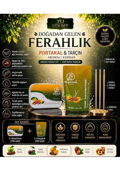 Mucize 2"li Set Portakal-tarçın Aromalı Kürdan Metal Kutu Doypak