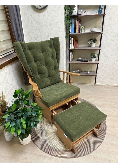Asedia Mama Puflu Naturel Yeşil Minderli Sallanan Emzirme Koltuğu