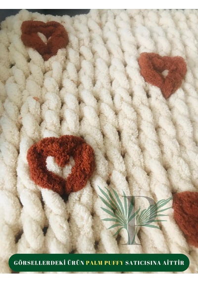 Palm Puffy Kalp Desenli Bebek Battaniyesi Bej