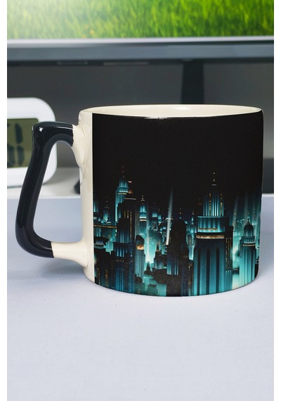 Bioshock Baskılı Seramik Lüks Kupa 1 Adet Özel Siyah Kulp Dalga Kulp V3d Çok Renkli
