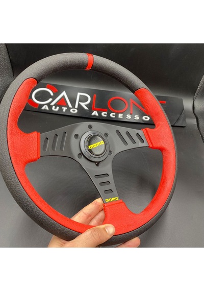 Momo Spor Yarış Direksiyonu 32cm Kırmızı Yüzük ve Detaylı-Yarıklı Model