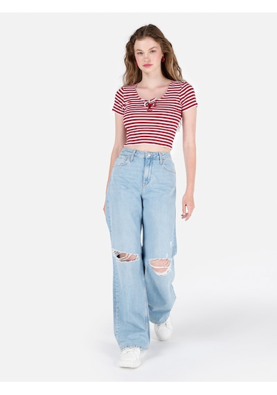 Colin's Colins 970 Berry Normal Kesim Yüksek Bel Geniş Paça Mavi Kadın Jean Pantolon Cl1069450 Q1.v1 Dn43398 Denim