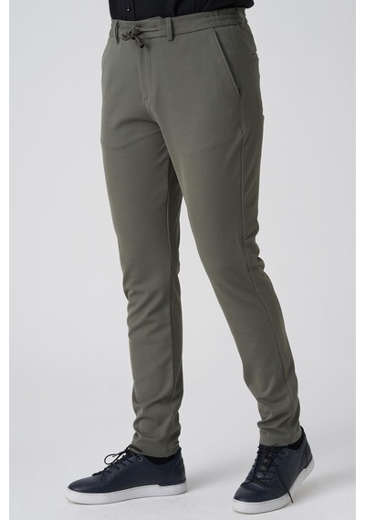 White Stone Barreiro P1036 Slim Fit Twis Bağcıklı Likralı Jogger Pantolon Haki Haki