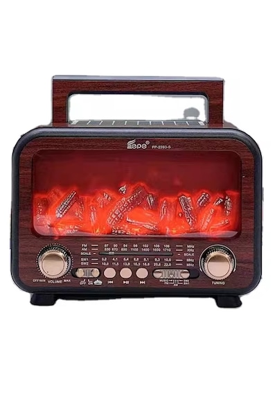 Fp-2393 Şömine Efektli Retro Bluetooth-usb-sd-fm Şarjlı/ Ledli Nostaljik Radyo Hoparlör