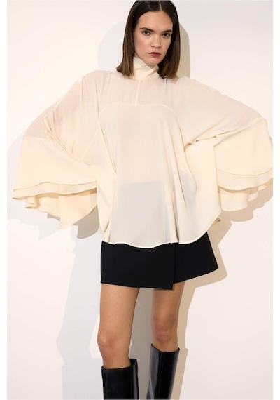 Defacto Fashion Fit Dik Yaka Krep Uzun Kollu Bluz G8612ax26sper83 Ekru-er83