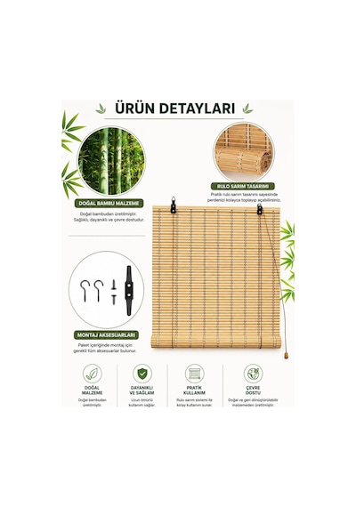 Ahşap Doğal Bambu Katlamalı Stor Perde Güneş Kırıcı Dekoratif Bahçe Balkon Ev Pencere Güneşlik Açık Kahver Diğer