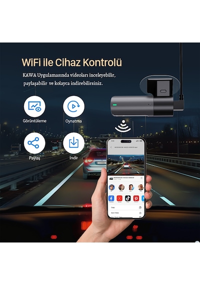 Kawa D5 Gen2 2k 1296p Wifi 145 Geniş Açı Lens Gece Görüşlü 32gb Hafıza Kartlı Akıllı Araç Kamerası