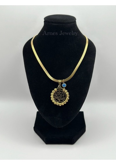 Arnes Jewelry Çelik İtalyan Ezmeli Dorikalı Yaşam Ağaçlı Kolye Gold