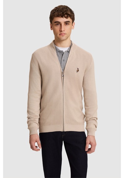 U.S. Polo Assn. Erkek Taş Melanj Basic Triko Hırka 50328871-vr225 Tas Melanj