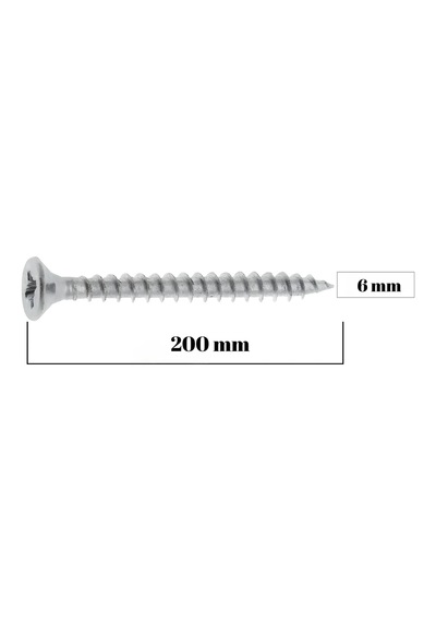 Sunta Vidası 6x200 Mm 50 Adet Sivri Uçlu Ahşap Tahta Ağaç Mobilya Vidası 6x200