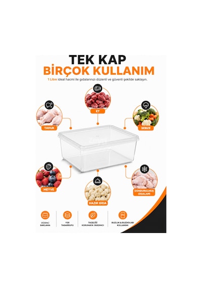 1 Lt Buzluk Düzenleyici Saklama Kabı - Derin Dondurucu Ve Buzdolabı İçin Şeffaf Kapaklı Gıda Saklama Kabı