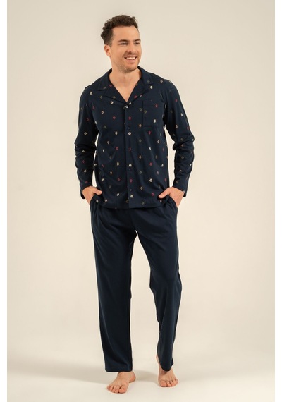 Arnetta Erkek Desenli Lacivert Gömlek Pijama Takımı Ar3854-s-v1 Ar3854-s-v1